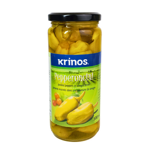 Krinos Pepperoncini Pickled Peppers in Vinegar Brine 500 ml - Piments marines dans une saumure de vinaigre