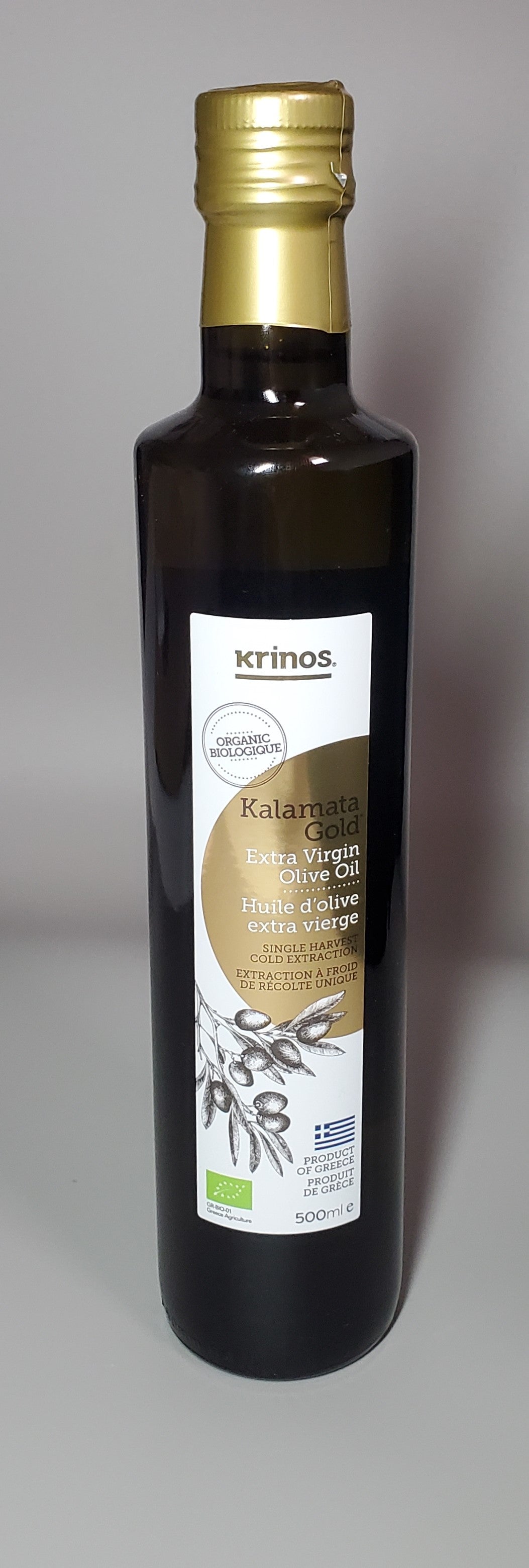 Krinos Organic Kalamata Gold Extra Virgin Olive Oil  500 ml Hand Picked Olives  - Huile d'Olive