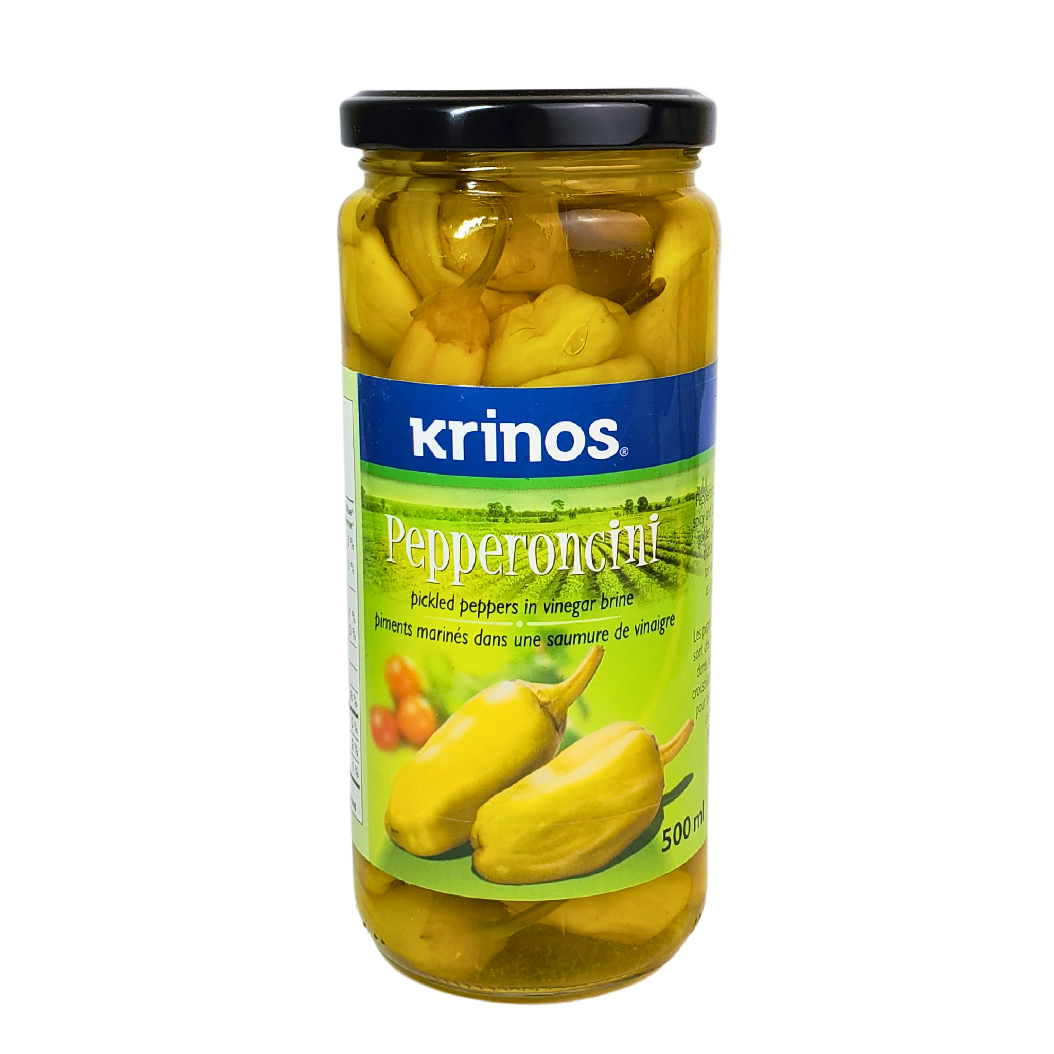 Krinos Pepperoncini Pickled Peppers in Vinegar Brine 500 ml - Piments marines dans une saumure de vinaigre